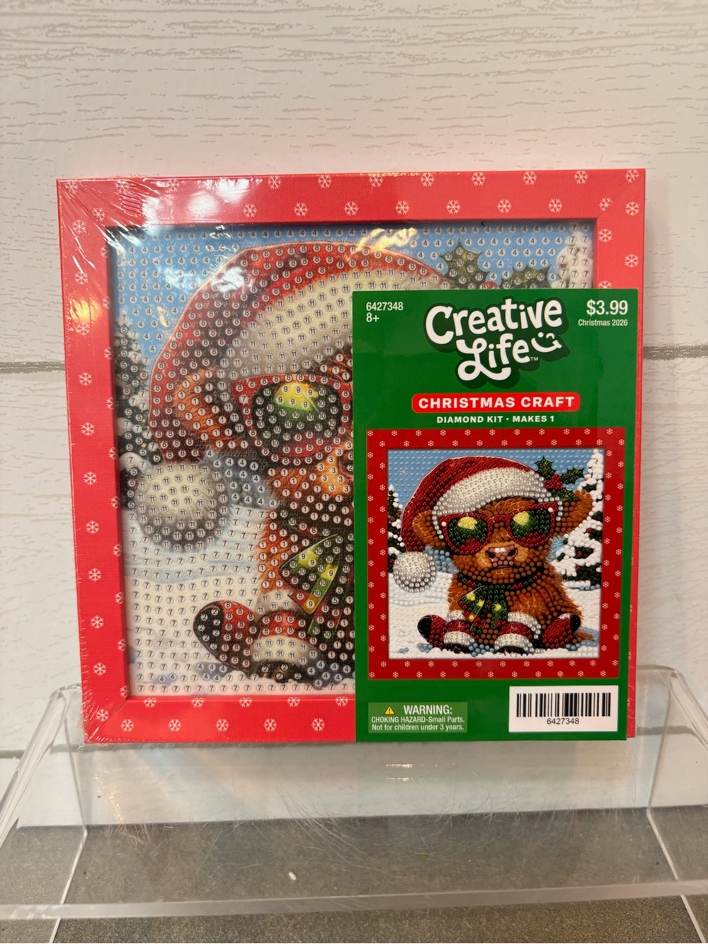 Baby Highland Cow Wearing Santa Hat & Sunglasses Christmas Craft Diamond Kit